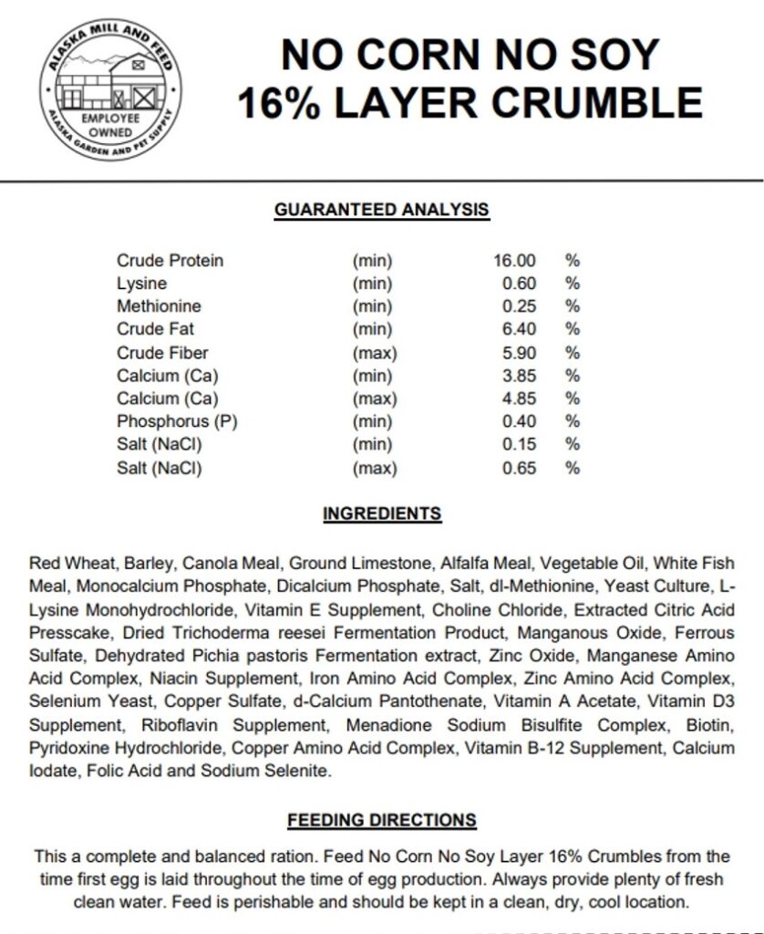 example of all the nutrients included in a typical layer feed